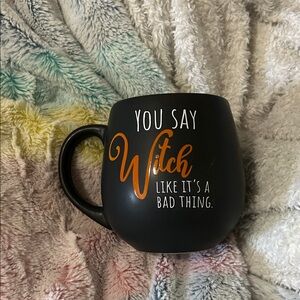 Black Ceramic Mug with Orange Text
